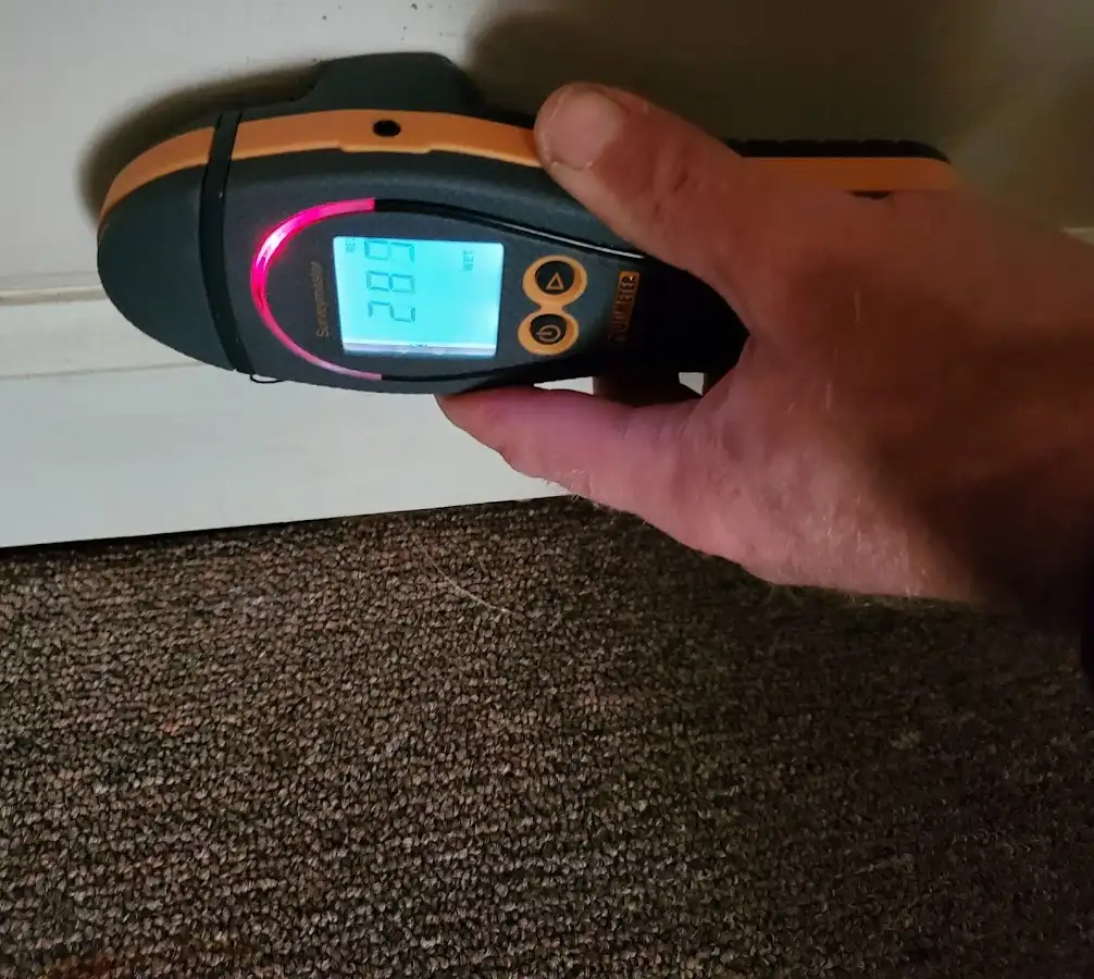 Moisture detection at baseboard during Burst Pipe Cleanup in Oakwood